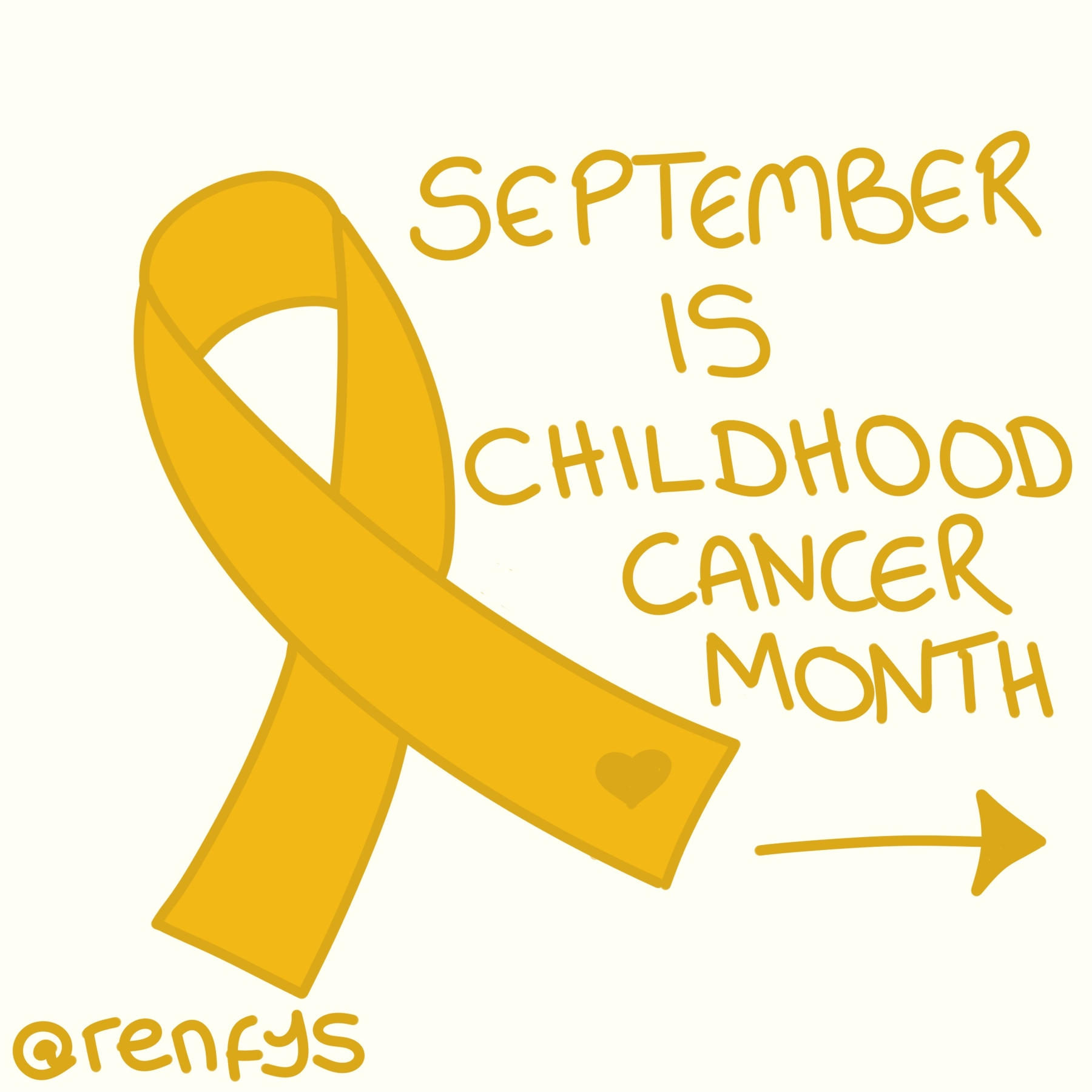 Auto-generated description: A gold ribbon is shown alongside the text September is Childhood Cancer Month, highlighting awareness for the cause.